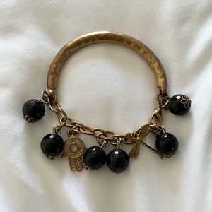 Turkish brass and black stone charm bracelet